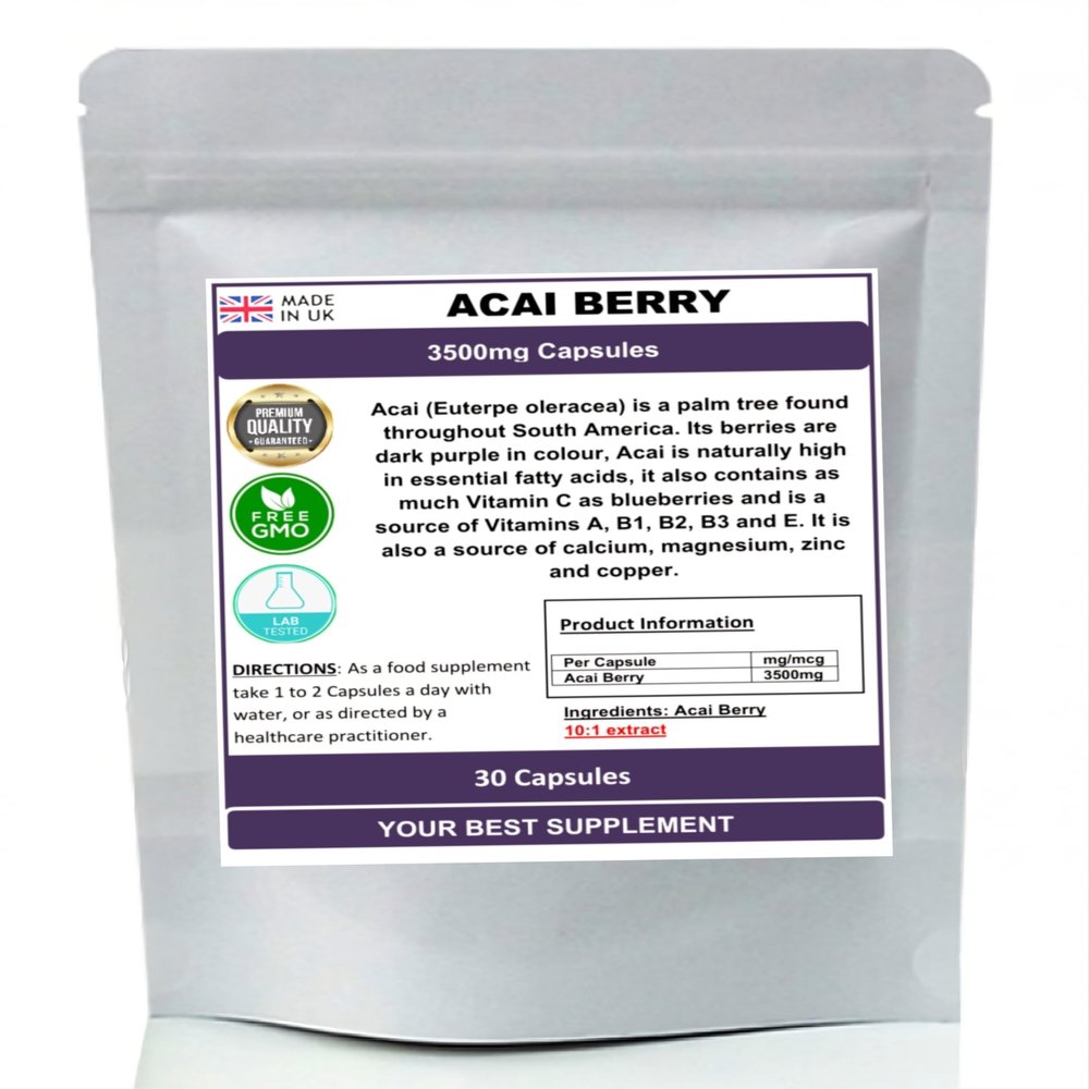 Acai Berry Extract Capsules 3500mg (Super Antioxidant) Pure, No Additives (30)