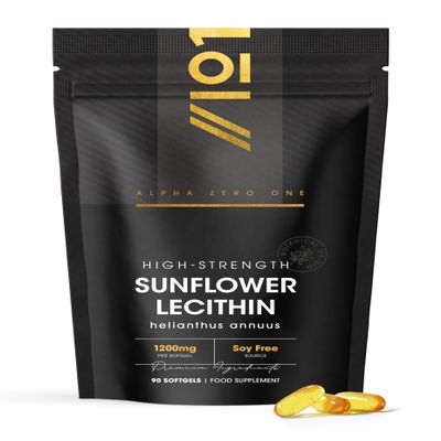 Sunflower Lecithin 1200mg Produced from Naturally Sourced Soy Free Sunflower Oil 90 Softgels (3 Months Supply) Pure & Potent Helianthus Annuus - Resealable and Recyclable Pouch by Alpha01