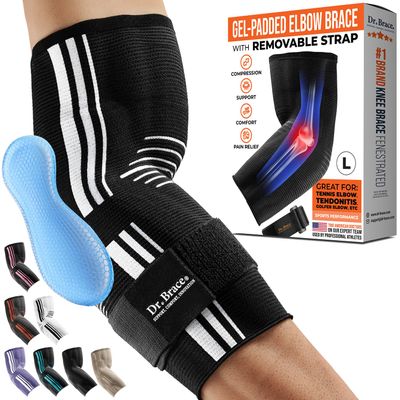 DR. BRACE Elbow Brace Support, Breathable Elbow Compression Sleeve with Gel Pad for Golfers, Tennis Elbow and Tendonitis and Pain Relief 2024 (Black and White, Large)