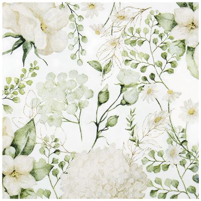 100 White Floral Luncheon Napkins Disposable Blossom Flowers Paper Napkins 6.5 Inch Greenery Leaves Hand Napkin for Wedding Birthday Bridal Shower Party Supplies