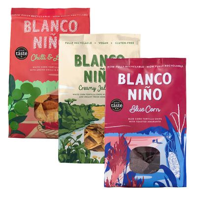 Blanco Nio Tortilla Chips Variety Pack | Blue Corn, Chilli & Lime and Creamy Jalapeo | Gluten Free & Vegan | 3 x 170g Bags
