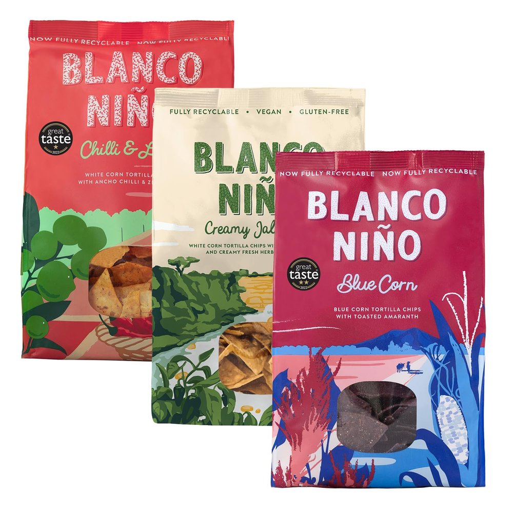 Blanco Nio Tortilla Chips Variety Pack | Blue Corn, Chilli & Lime and Creamy Jalapeo | Gluten Free & Vegan | 3 x 170g Bags