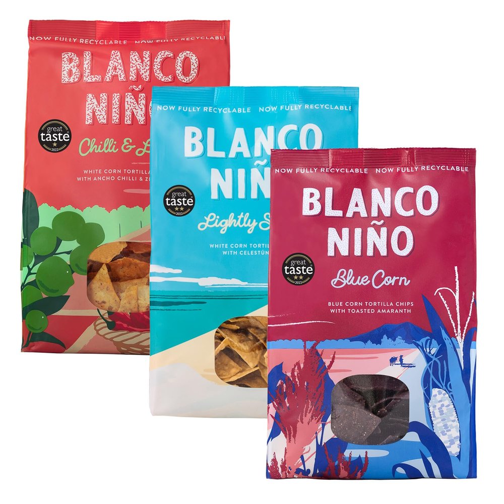 Blanco Nio Tortilla Chips Variety Pack | Blue Corn, Chilli & Lime and Lightly Salted | Gluten Free & Vegan | 3 x 170g Bags