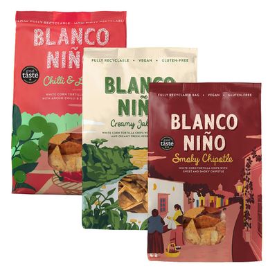 Blanco Nio Tortilla Chips Variety Pack | Chilli & Lime, Creamy Jalapeo, Smoky Chipotle | Gluten Free & Vegan | 3 x 170g