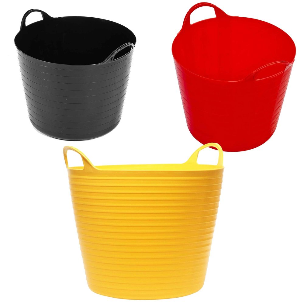 40 Litres Strong Robust Flexible Tubs Multi Purpose Storage Container Bucket Black Yellow or Red Coloured For Garden & Home (5, Red)