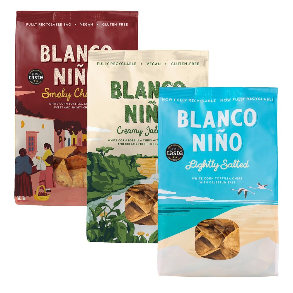 Blanco Nio Tortilla Chips Variety Pack | Creamy Jalapeo, Lightly Salted, Smoky Chipotle | Gluten Free & Vegan | 3 x 170g Bags