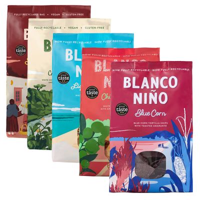 Blanco Nio Tortilla Chips Variety Pack | Blue Corn, Chilli & Lime, Creamy Jalapeo, Lightly Salted & Smoky Chipotle | Gluten Free & Vegan | 5 x 170g Bags