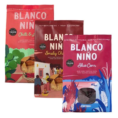 Blanco Nio Tortilla Chips Variety Pack | Blue Corn, Chilli & Lime and Smoky Chipotle | Gluten Free & Vegan | 3 x 170g bags