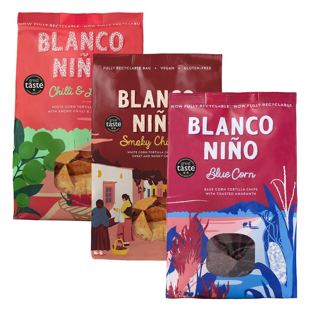 Blanco Nio Tortilla Chips Variety Pack | Blue Corn, Chilli & Lime and Smoky Chipotle | Gluten Free & Vegan | 3 x 170g bags