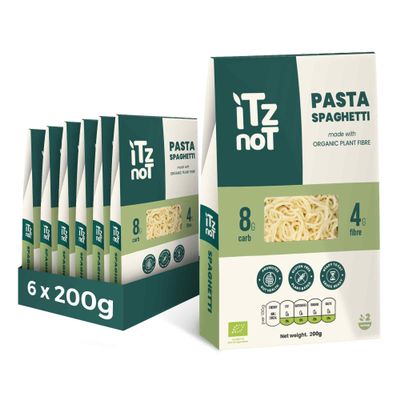iTz noT jusT Spaghetti (Pack of 6, 200g Each) Ready Cooked, Shirataki, Moyu, Konjac Plant Fibre Pasta, Low Carb, & No Added Preservatives, Healthy, Gluten Free, Gut Health. 100% Natural