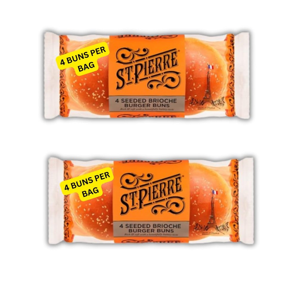 Seeded Brioche Burger Buns Baps St Pierres (2 Packs of 4 (Total 8 buns))