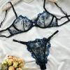 SHEKINI Women Mesh Lingerie Sets 2 Piece Floral Sheer Bra and Sexy Panty Teddy Babydolls Lingerie Underwear Outfit Ladies Naughty Nightwear Strappy Sets S-XL Black view 2