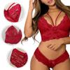 SHEKINI Sexy Babydoll Lingerie For Women Naughty Strappy Bra and Sexy Briefs 2 Piece Sexy Lace Floral Teddy Nightwear Outfit Underwear Sleepwear Female Erotic Clothing Plus Size Red view 4