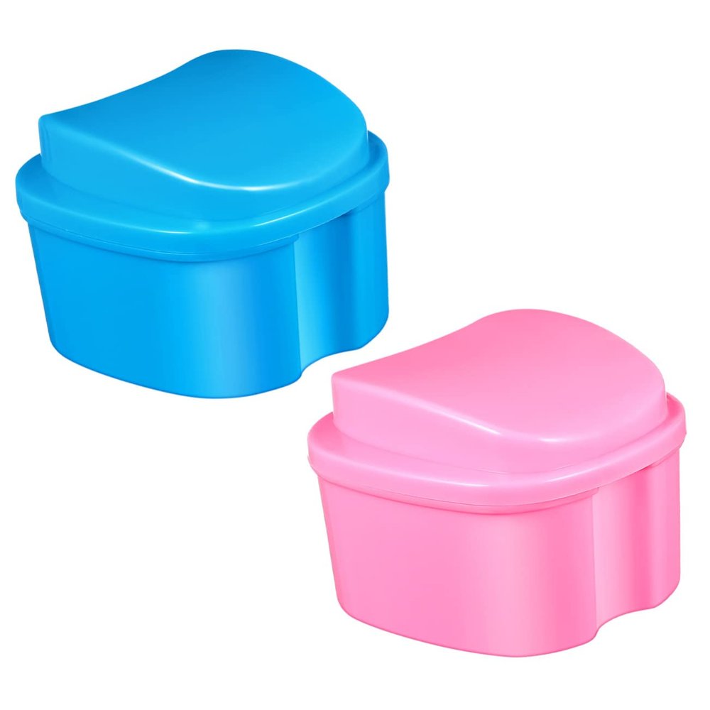 Beatifufu Denture Case Travel Container 2Pcs Lightweight Small Box Secure Lock for Household Oral Care Accessories
