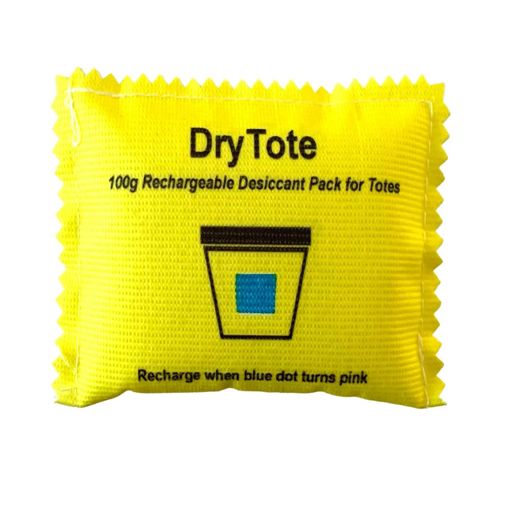 DryTote Rechargeable Desiccant Pack (Pack of 25), Ultimate Moisture Absorption, Color Change Indicator, Safe Storage Protection, Large Capacity 200 Gallons, 100g, Yellow