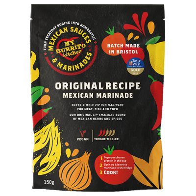 My Burrito Kitchen Original Recipe Mexican Marinade (1 x 150g Pouch). Plant Based Herb & Chilli Mix. Super Simple Zip Bag. BBQ Seasoning For Meat, Fish, Tofu. Spicy Tacos Mix - Batch Made in Bristol