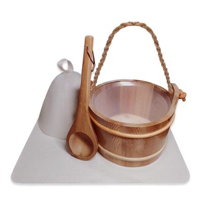 NUIBY Red Cedar Sauna Bucket and Ladle Set, withSauna Hat and Seat Pad, Traditional Wooden Water Bucket 1.3 Gallon with Plastic Liner for Sauna Room Sauna Heater