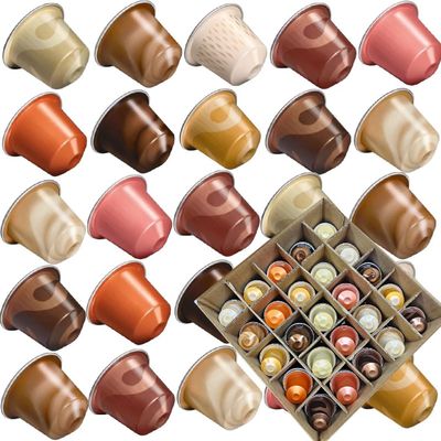 25x Coffee Capsules Compatible with Nespresso Original Machines Barista-Style Flavour Gift Box in Compartment Storage with Free Sweet Treats