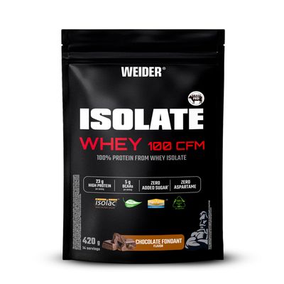 Weider Isolate Whey 100CFM (420g) Chocolate Flavour, Protein 100% Isolate Whey from Isolac, 23g Protein/Portion, with Digestive Enzymes Digezyme, No Added Sugar, No Aspartame, Low Fat, 14 Servings