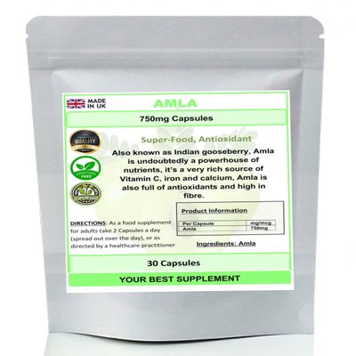 Amla (Amalaki) Capsules 750mg- Natural and Pure, Superfood,Super Antioxidant (30)