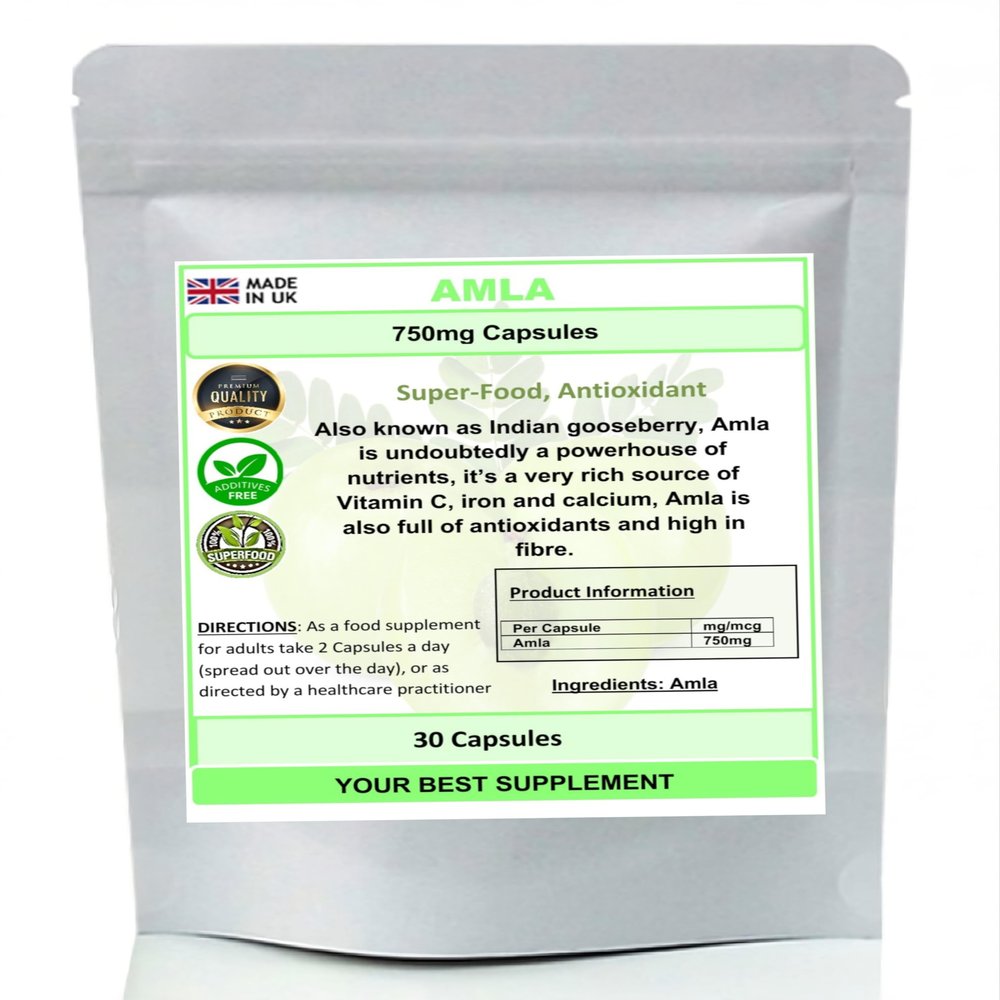 Amla (Amalaki) Capsules 750mg- Natural and Pure, Superfood,Super Antioxidant (30)