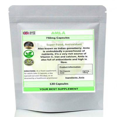 Amla (Amalaki) Capsules 750mg- Natural and Pure, Superfood,Super Antioxidant (120)