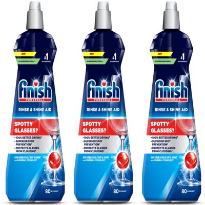 Finish, Dishwasher Rinse Aid, Rinse & Shine Cleaner, 400ml (3 x 400ml, Total 1.2L), Ultimate Clean & Diamond Shine, Glass Protection, Spot Prevention, Better Drying vs Finish Detergent alone