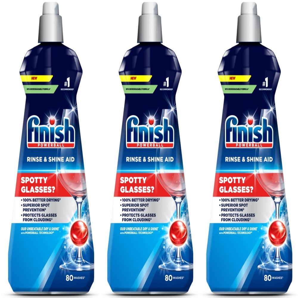 Finish, Dishwasher Rinse Aid, Rinse & Shine Cleaner, 400ml (3 x 400ml, Total 1.2L), Ultimate Clean & Diamond Shine, Glass Protection, Spot Prevention, Better Drying vs Finish Detergent alone