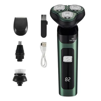 Rordigo Electric Shaver LCD Digital Display Three- Floating Rechargeable Smart Waterproof Shaver Type-C Charge Green