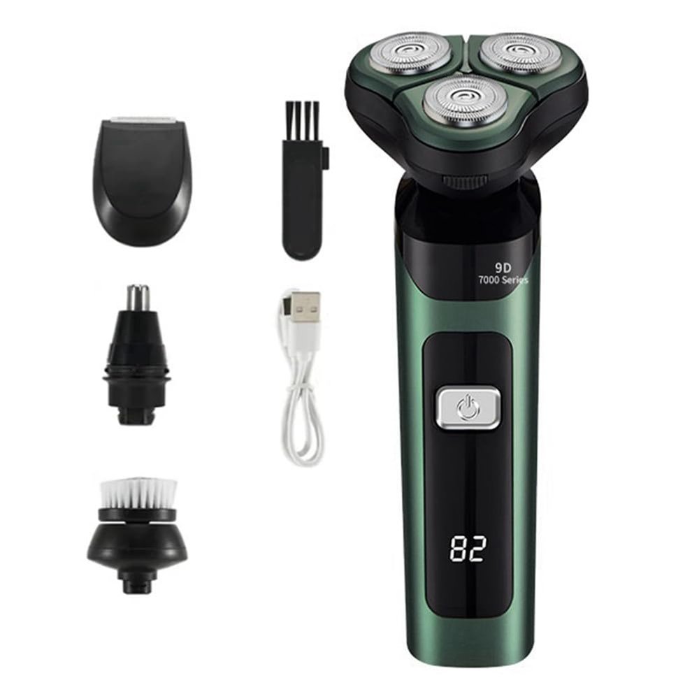 Rordigo Electric Shaver LCD Digital Display Three- Floating Rechargeable Smart Waterproof Shaver Type-C Charge Green