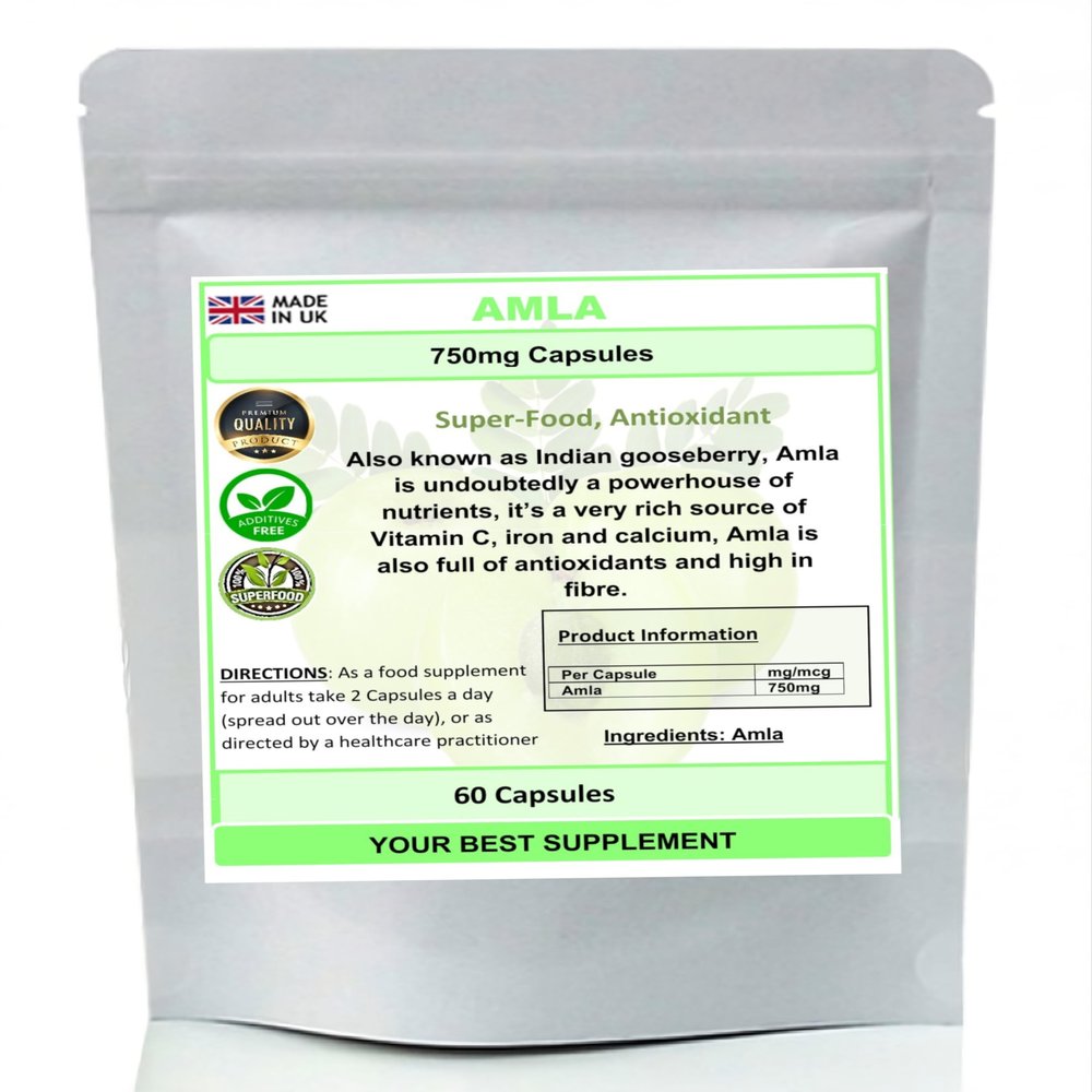 Amla (Amalaki) Capsules 750mg- Natural and Pure, Superfood,Super Antioxidant (60)