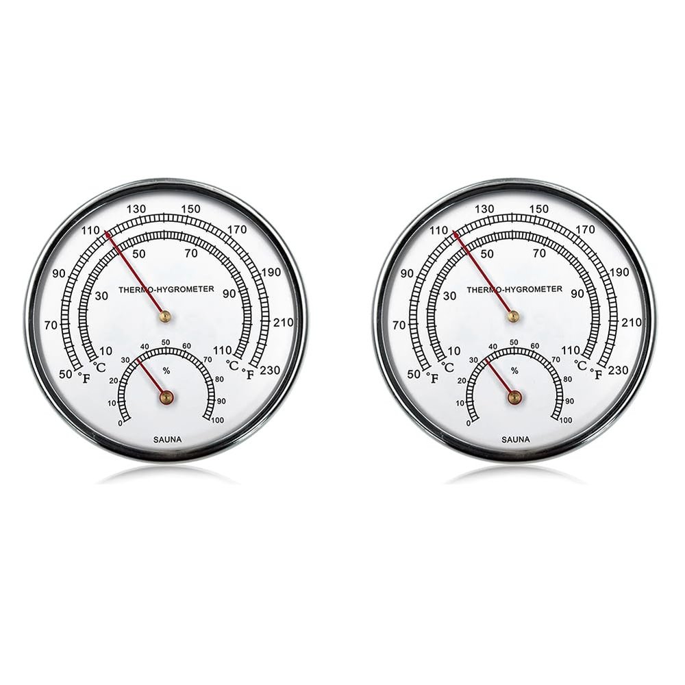 Rordigo Sauna Parts Sauna Thermometer Fahrenheit 2 in 1 Metal Sauna Thermometer and Hygrometer with Hanging Hole