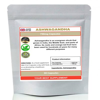 Ashwaganda Root Capsules 750mg- Pure, Superfood, Naural (30)