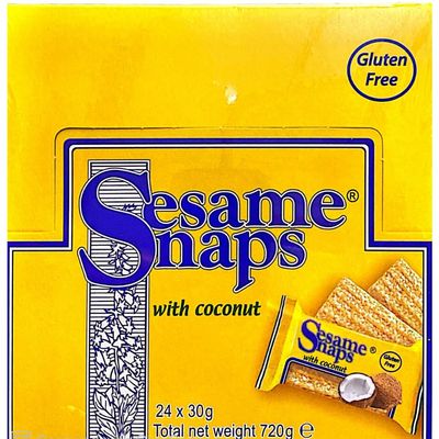 Sesame Snaps with Coconut (24x30g) - 1 Pack | Sesame Snaps Gluten Free Sweet Snacks.
