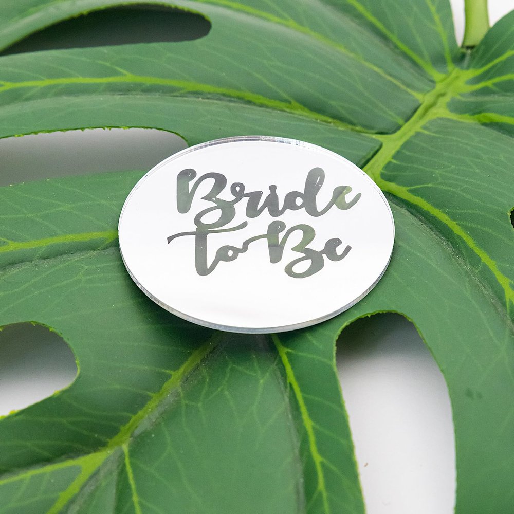 Bride To Be Cupcake Toppers Engraved Discs - Pack of 6 - Hen Party Cupcake Toppers - Engagement Cupcake Toppers - Acrylic Mirror Cake Topper - Silver
