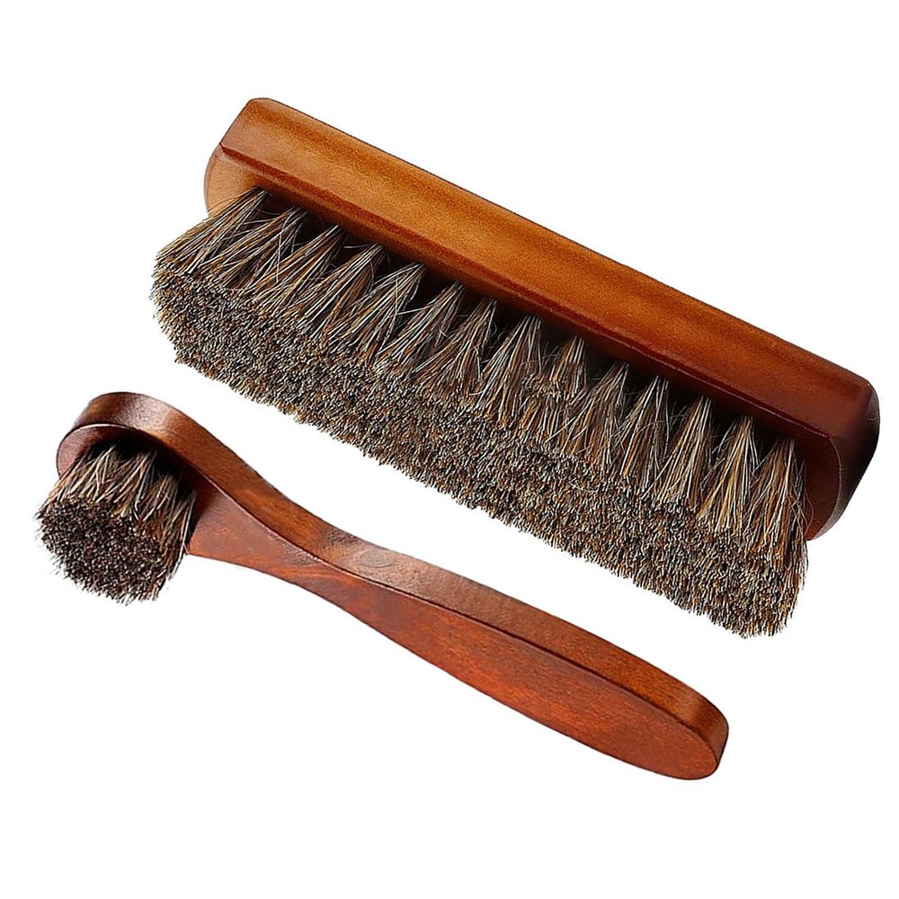 MOUDOAUER Horse Hair Bristles Wooden Shoe Brush, Leather Shoes Boot Cleaning Brushes for Cleaning, Pack of 2