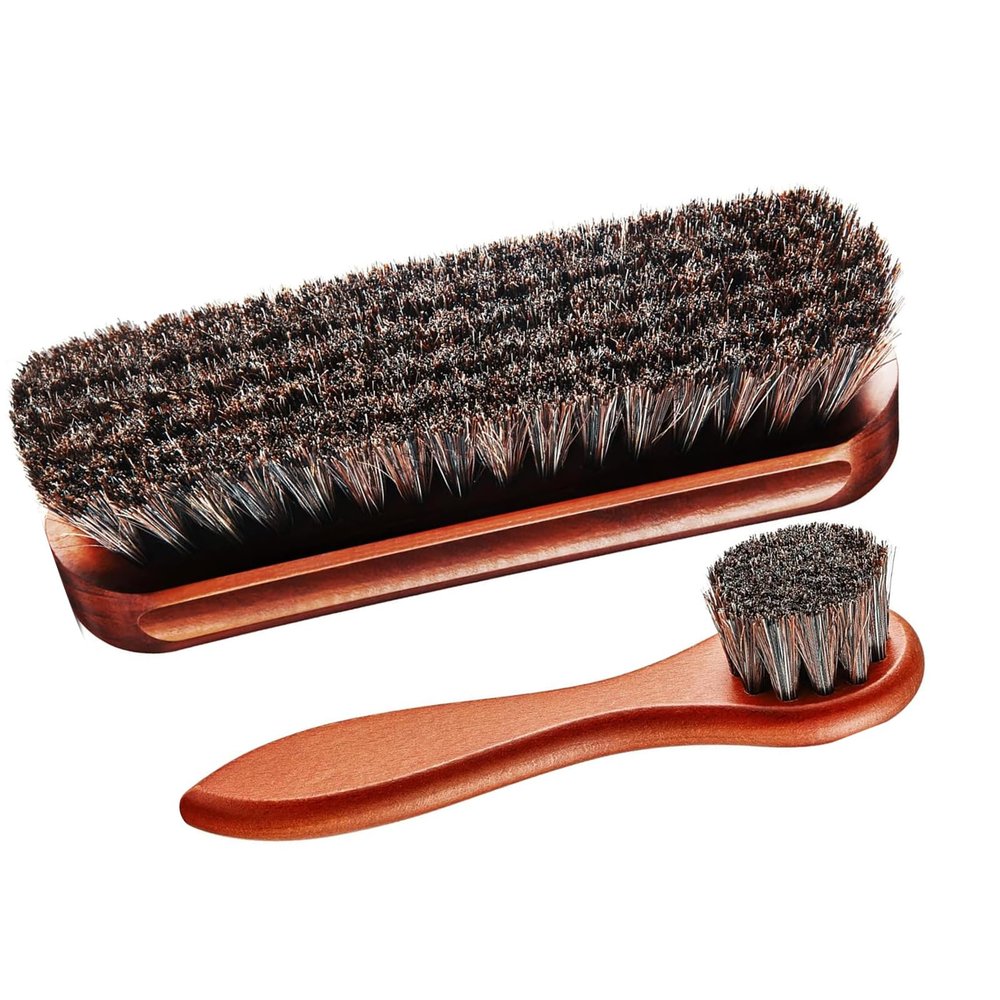 TECKEEN Horsehair Shoe Boot Brush Kit, Daubers Applicators Leather Care Brushes for Cleaning Bed, Cloth, Furniture, Shoe, 2Pcs