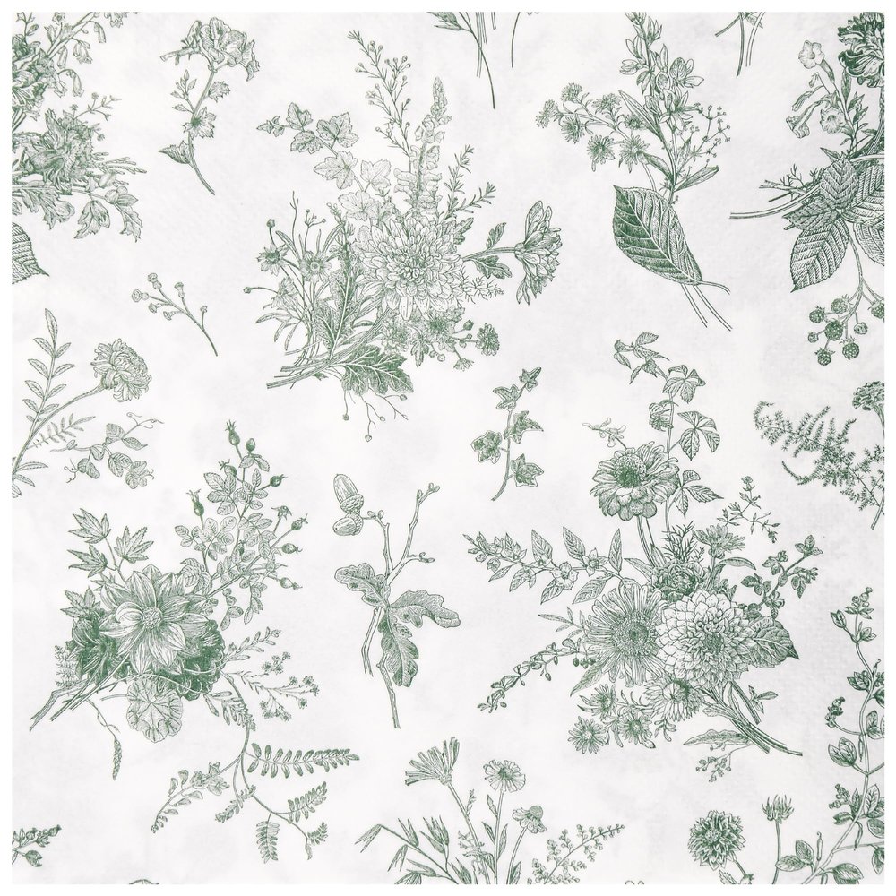 100Pcs Floral Beverage Napkins Sage Green White Disposable Paper Napkins Flowers Luncheon Cocktail Dinner Hand Towels for Wedding Bridal Baby Shower Birthday Tableware Decorations