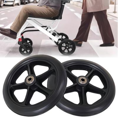 Wheelchair Caster Wheel Black/Grey, 1 Pair Solid Tires Front Wheel With Bearing, 6" 7" 8" Lightweight Caster Replacement Rollator Accessories, Suitable For Handicapped Wheelchairs