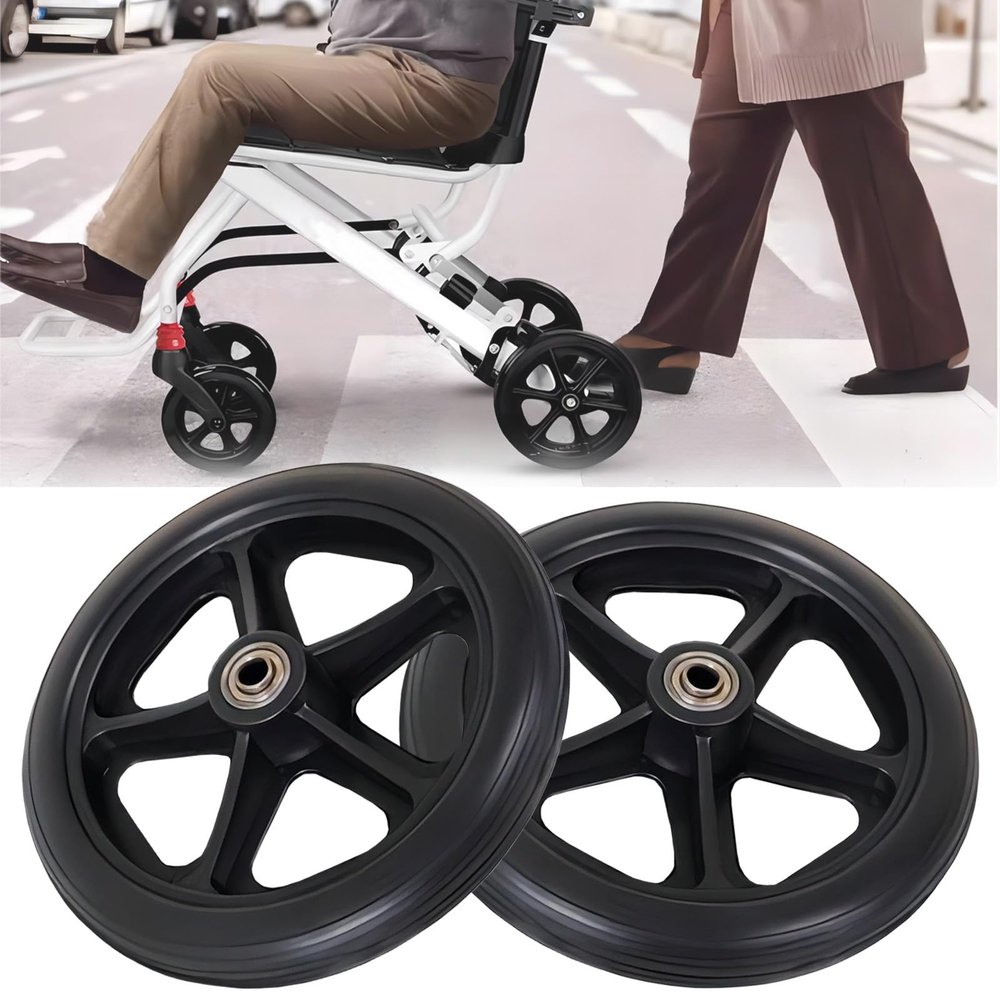 Wheelchair Caster Wheel Black/Grey, 1 Pair Solid Tires Front Wheel With Bearing, 6" 7" 8" Lightweight Caster Replacement Rollator Accessories, Suitable For Handicapped Wheelchairs