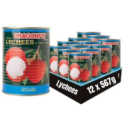 Lychee in bulk - Tinned lychees in syrup, Canned fruit for cocktail, tea and more (12x567g)
