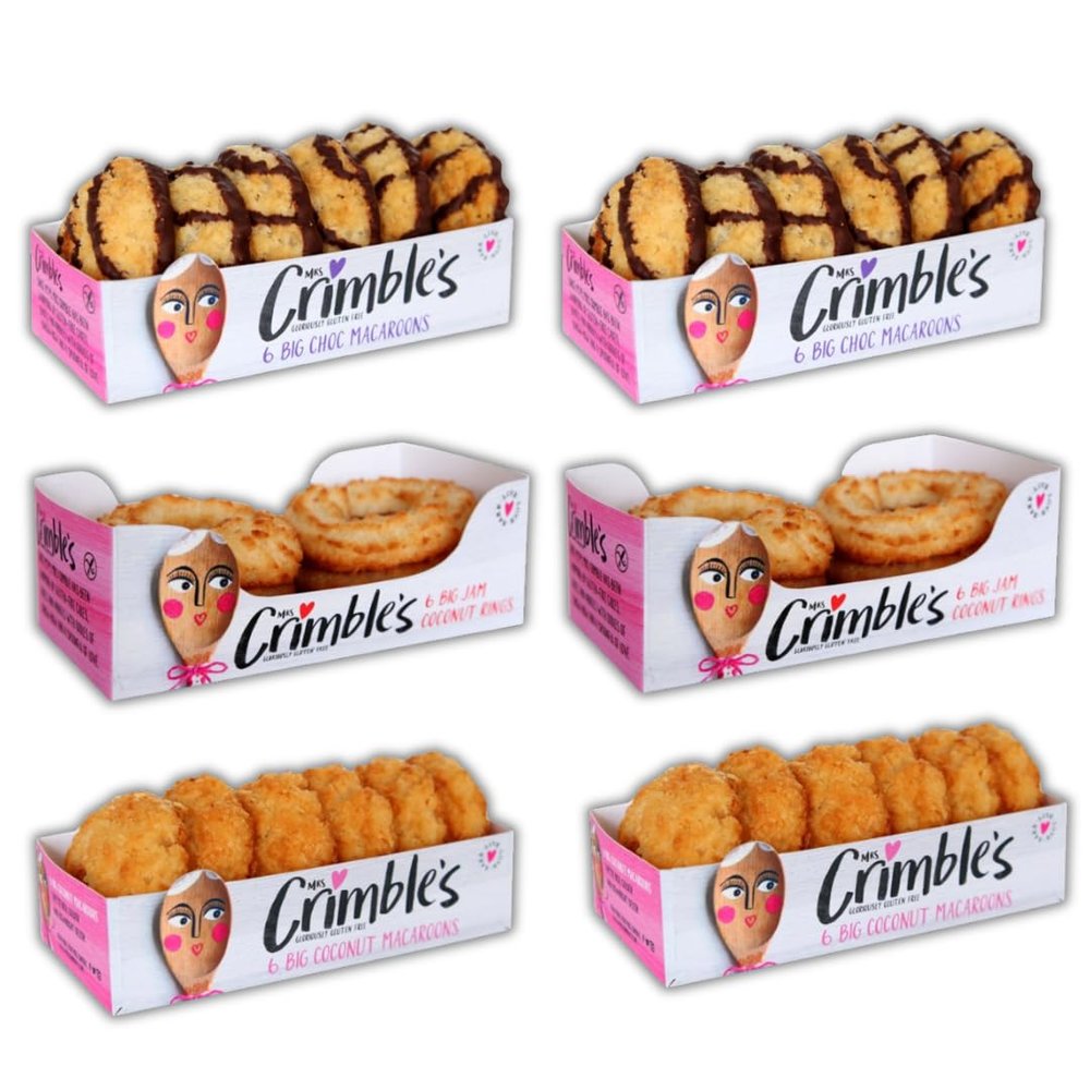 Mrs Crimbles Gluten Free Macaroons Chocolate And Coconut (6x195g Mixed (Chocolate, Jam Coconut & Coconut - 2 Each))