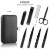 Tweezers Set and Nail Clippers 8Pcs Precision No Gaps Eyebrow Tweezer Kit for Facial Hair Men & Women Travel Tweezers with Leather Case view 2