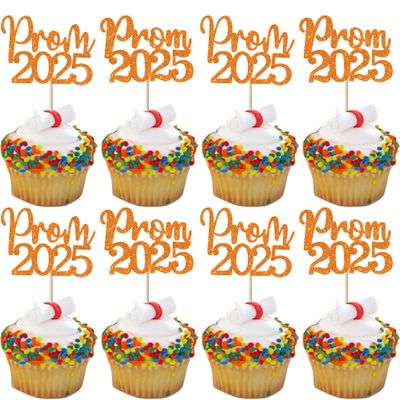 24 Pack Prom 2024 Graduation Cupcake Toppers Glitter 2024 Prom College Cupcake Picks for Congrats 2024 Graduation Class of 2024 Theme School Party Cake Decoration Supplies Orange