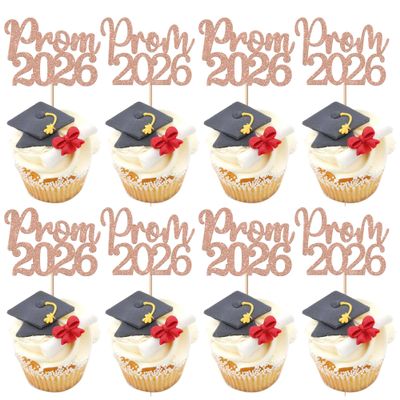 24 Pack Prom 2024 Graduation Cupcake Toppers Glitter 2024 Prom College Cupcake Picks for Congrats 2024 Graduation Class of 2024 Theme School Party Cake Decoration Supplies Rose Gold
