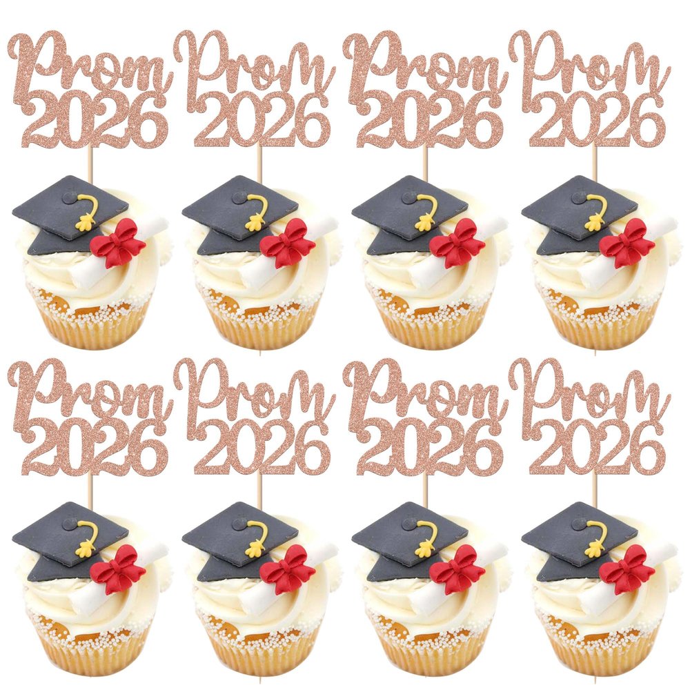 24 Pack Prom 2024 Graduation Cupcake Toppers Glitter 2024 Prom College Cupcake Picks for Congrats 2024 Graduation Class of 2024 Theme School Party Cake Decoration Supplies Rose Gold