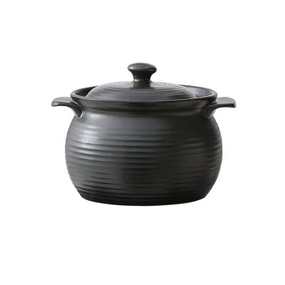 Ceramic Round Dish Casserole/Clay Pot/Earthen Pot/Ceramic Cookware with Lid Heat-Resistant (Size : 1.5L, Color : Black)