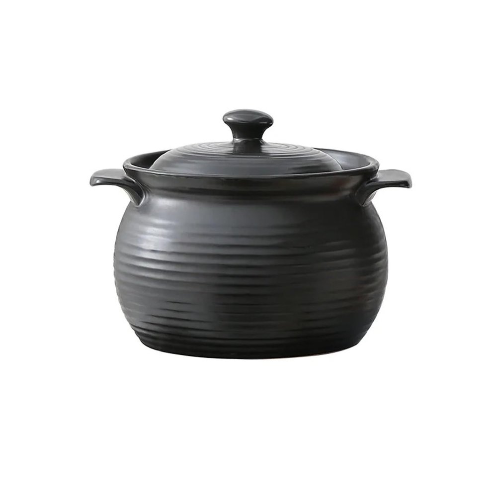 Ceramic Round Dish Casserole/Clay Pot/Earthen Pot/Ceramic Cookware with Lid Heat-Resistant (Size : 1.5L, Color : Black)