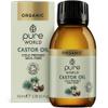 Pure World Natural Organic Castor Oil 100ml Premium Quality Cold & Fresh Press Glass Bottle Hexane Free, Hair, Skin - Ideal for Moisturizing, Conditioning, and eyelashes & Eyebrows, Food Grade view 1