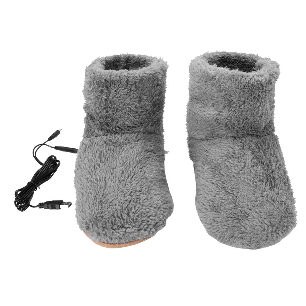2 Pairs Electric Warm Shoes Foot Heater Ladies Boots Winter USB Thermal Shoes Heated Boots for Women Heated Slippers Women Foot Warmer Boot Ankle Warmer Fluff Miss Desk Christmas/759 (Color : Greyx2p